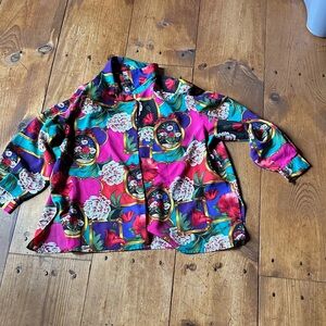 Jordan Women's Bright Floral Button-Up Shirt - Pink, Green, Black, Gold